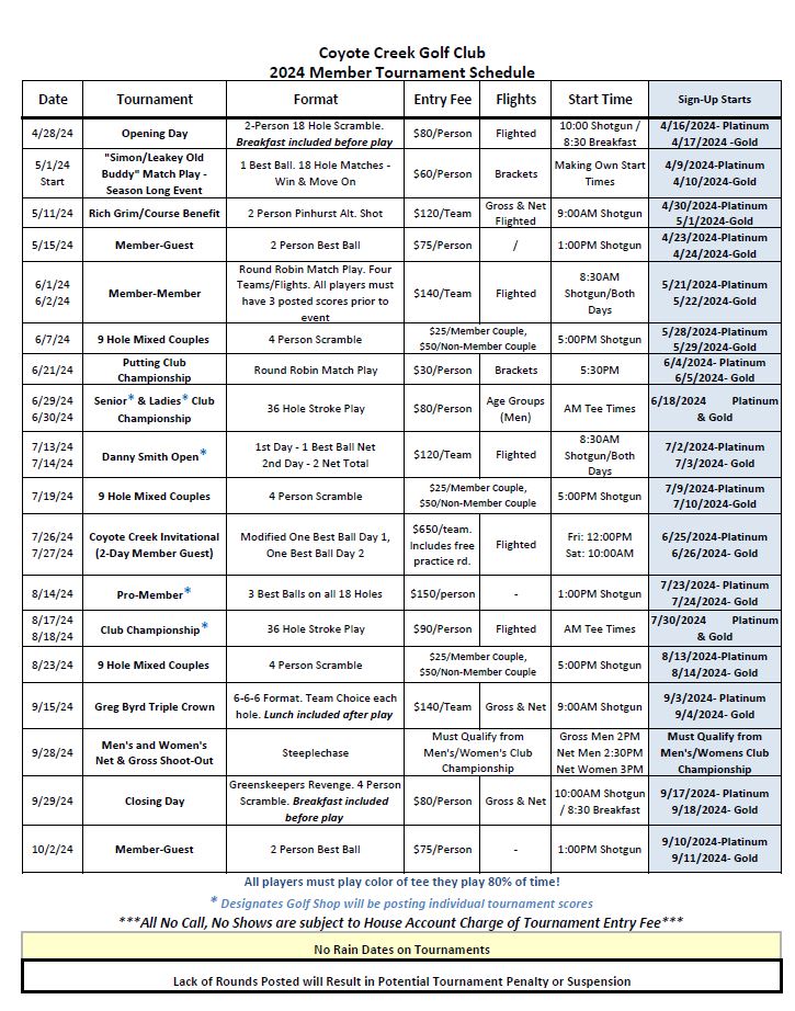 2024 Tournament Schedule